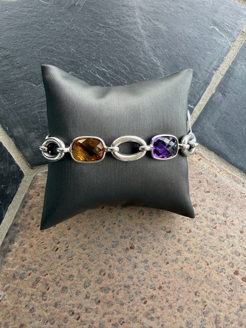 14kt white Gold colored stone bracelet 7” long